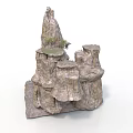 Layered Rock Formation Decorative Structure With Green Platform And Small Trees