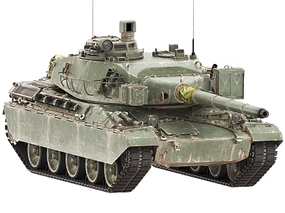 Detailed Green Military Tank With Turret Cannon Tracks And Antenna 3d model