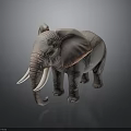 Realistic 3D Model Elephant with Long Tusks Big Ears and Gray Skin on Dark Background