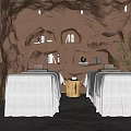 SPA Sauna Interior With Rock Wall Design Massage Beds And Natural Lighting