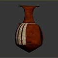 Elegant Red Decorative Vase With White Striped Patterns And Intricate Ornaments