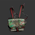 Iconic Pattern Floral Print Fashion Backpack Brown Base Green Red Straps Flap Design