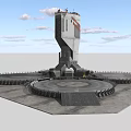 Cartoon Scene With Tall Tower And Circular Platforms Metal Structures 3d model