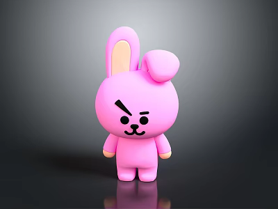 Cute Pink Rabbit Doll With Angry Expression On Dark Background 3d model