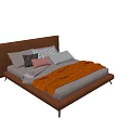 Modern Leather Double Bed With Brown Headboard Pillows And Orange Blanket 3d model