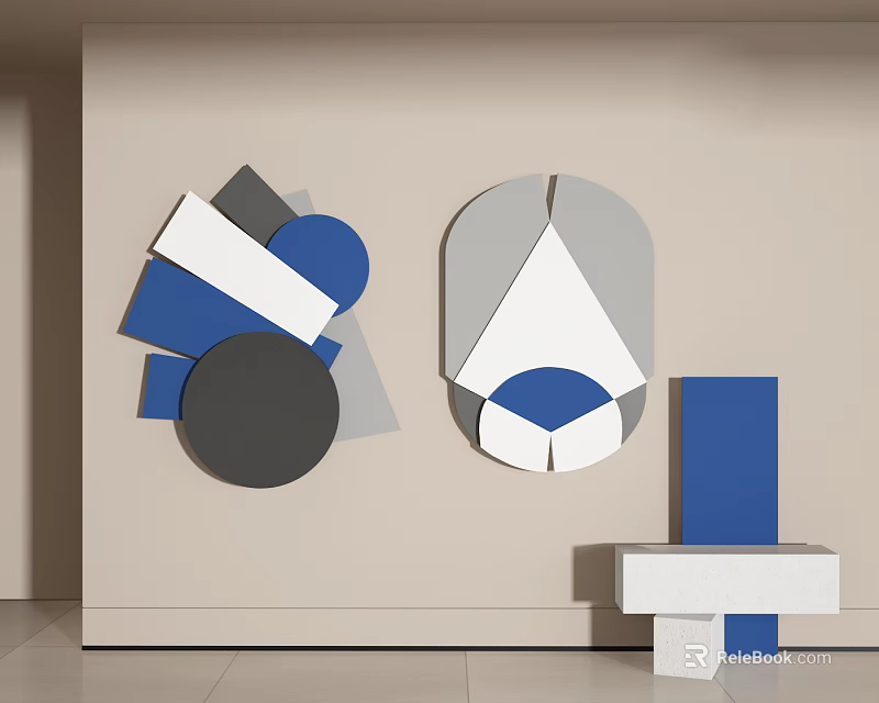 Modern Geometric Wall Decor with Blue Grey White Circles Triangles And Rectangles 3d model
