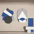Modern Geometric Wall Decor with Blue Grey White Circles Triangles And Rectangles 3d model