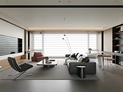 Modern Living Room Interior Design With Comfortable Sofa Coffee Table And Floor to Ceiling Windows 3d model