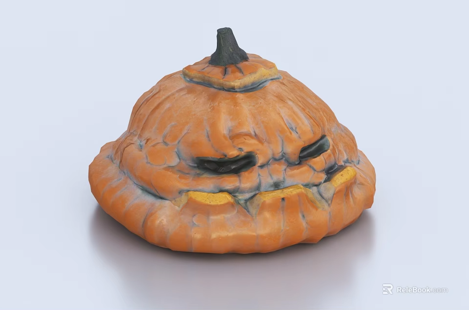 Decorative Ornament Set With Orange Pumpkin Carved Face And Black Stem Design 3d model 