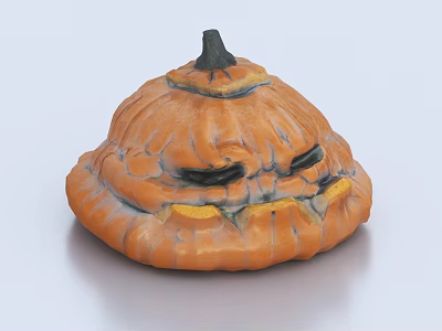 Decorative Ornament Set With Orange Pumpkin Carved Face And Black Stem Design 3d model
