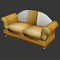 Elegant Golden Two Seater Sofa with Tufted Back and Scroll Arms