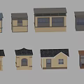 Various Small House Models With Different Roof Window And Door Designs 3d model