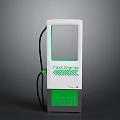 Modern EV Fast Charger With White Body Green Display And Charging Cable