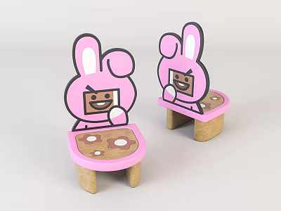 Adorable Cartoon Rabbit Design Kids Chair with Pink Brown and Smiley Face for Toddlers Playroom 3d model