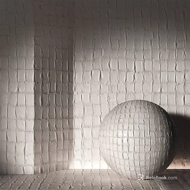 Modern White Textured Floor Tiles In Interior With Matching Wall Design And Spherical Decor 3d model 