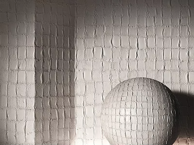 Modern White Textured Floor Tiles In Interior With Matching Wall Design And Spherical Decor 3d model