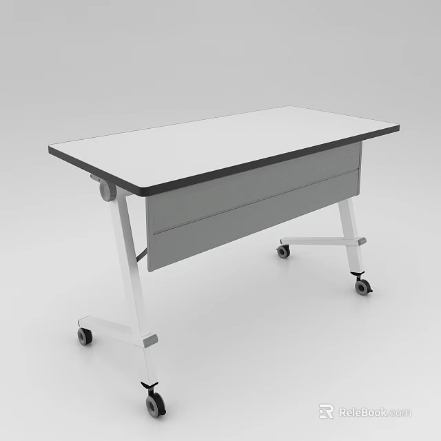 Modern Conference Table With White Tabletop Black Edge And Wheeled Frame 3d model 