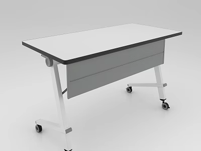Modern Conference Table With White Tabletop Black Edge And Wheeled Frame 3d model