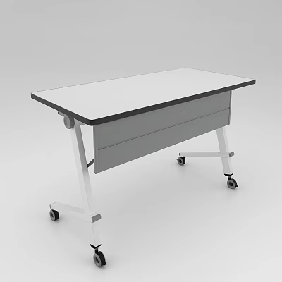Modern Conference Table With White Tabletop Black Edge And Wheeled Frame 3d model
