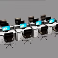 Modern Office Desks Workstation Layout With Computer Monitors And Ergonomic Chairs