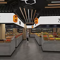 Supermarket Grocery Interior With Well Stocked Vegetable And Fruit Shelves And Customer Shopping