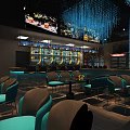 Modern Bar Interior With Starry Ceiling Large TV Screen Pool Table And Plants 3d model