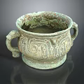 Ancient Bronze Vessel With Double Handles And Intricate Traditional Patterns 3d model