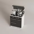 Modern Kitchen Appliance With Cooktop Pots Pans And Storage Drawers Design