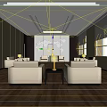Modern Conference Room Interior With Comfortable Sofas Coffee Table And World Map