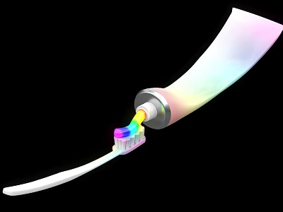 Rainbow Colored Toothpaste Squeezed From Tube Onto White Toothbrush Daily Essential 3d model