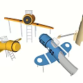Children's Play Area With Airplane Shaped Play Equipment Yellow Blue Slides And Ladders