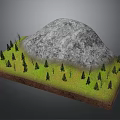 Snowy Mountain Landscape With Green Pine Trees Grass And Brown Soil