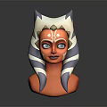 Ahsoka Tano 3D Sculpture Bust With Orange Skin Blue White Striped Montrals And Facial Markings