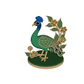 Green Peacock Ornamental Decoration With Blue Crest Golden Details And Flowers