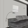 Modern Floor Lamp in Living Room with Gray Sofa White Wall and Wall Art