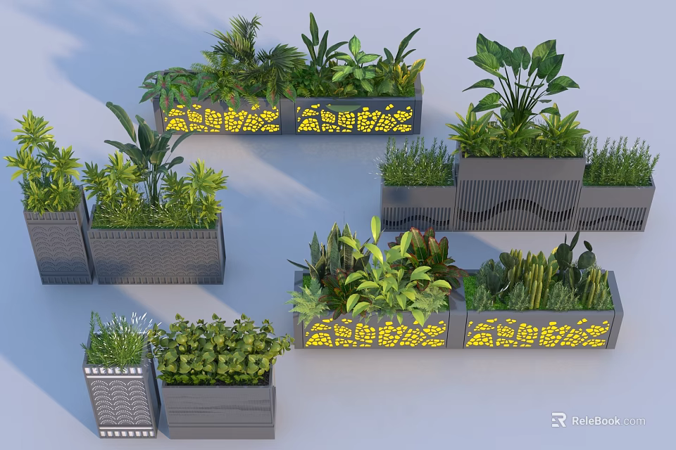 Bonsai Potted Plants With Various Greenery And Decorative Designer Pots Arrangement 3d model 