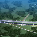 Aerial View Of Highway Bridge With Green Landscape Trees Road Lanes And Scenic Surroundings