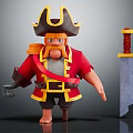 Cartoon Pirate Character With Red Coat Yellow Trim Horned Hat And Big Sword