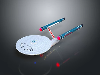 Detailed U.S.S. Enterprise Model With Disc Shaped Structure Blue Engines And Red Lights 3d model