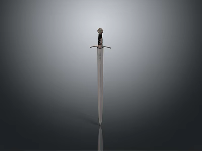 Ancient Sword Weapon Standing Upright With Reflective Blade And Gray Gradient Background 3d model