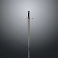 Ancient Sword Weapon Standing Upright With Reflective Blade And Gray Gradient Background