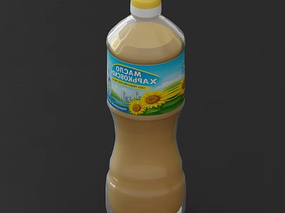 Clear Condiment Bottle With Yellow Cap Light Brown Liquid And Sunflower Label Design 3d model