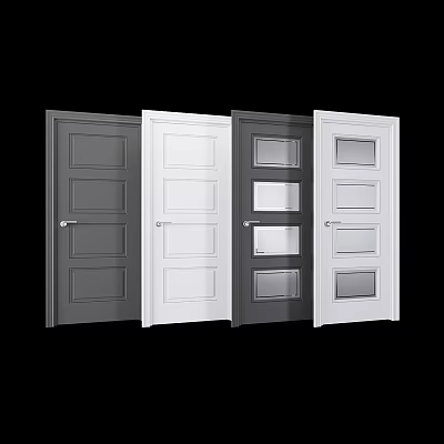 Various Styles of Interior Hinged Doors in Gray and White with Glass Panel Designs 3d model