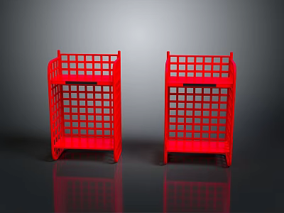 Stylish Pair of Red Lattice Furniture Shelves With Open Grid Design 3d model