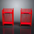 Stylish Pair of Red Lattice Furniture Shelves With Open Grid Design