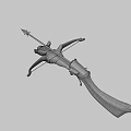Ornate Skull Decorated Crossbow Featuring Golden Accent Red Blood Black Body Wooden Parts