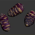 Three Fresh Purple Striped Root Vegetables With Vibrant Color And Nutritious Appeal