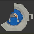Blue And Gray Industrial Mechanical Device With Layered Interior And Cylindrical Body