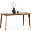Wooden Dining Table With Black Vase Branches And Small Decorative Accent 3d model