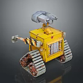 Yellow Rusty Robot Character With Tracked Wheels And Mechanical Arm Design 3d model